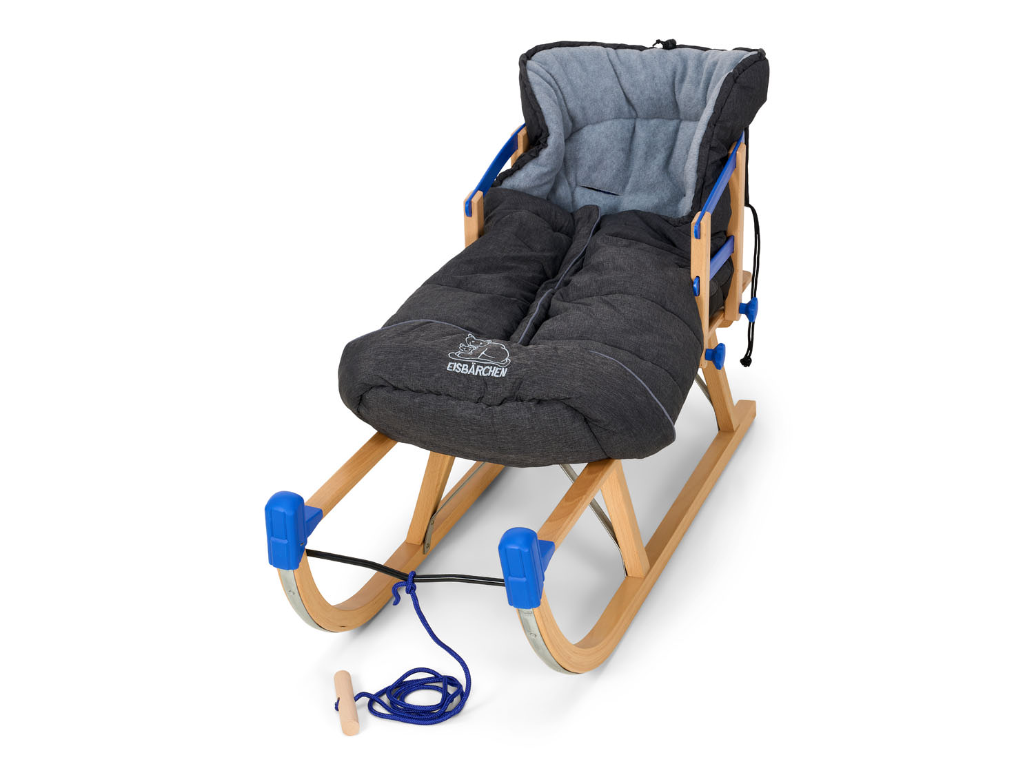 Wooden Snow Sledge 100 cm Davos with Backer and Footmuff - Image 2