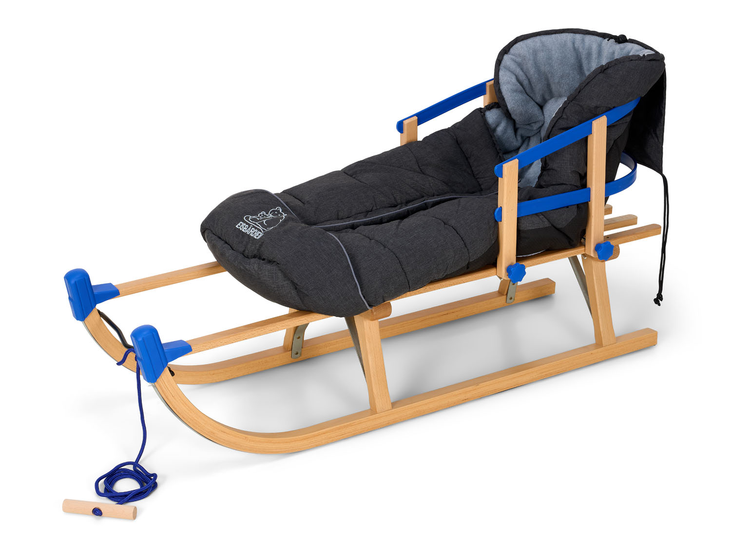 Wooden Snow Sledge 100 cm Davos with Backer and Footmuff