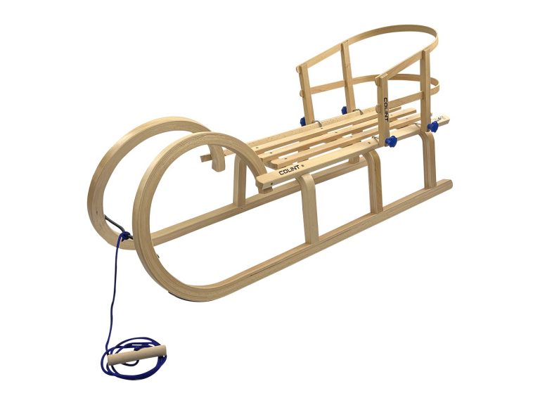 Horned Wooden Snow Sledge 120 cm XXL Longseat with Backrest Blue Snow