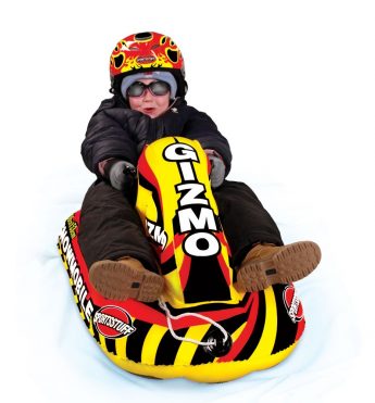 WateBom Snow Tube with Bulldog Design 48 Inches Heavy Duty Snow Toys with Two Handles and Comfortable Backrest Inflatable Snow Sled for Kids or Adults 