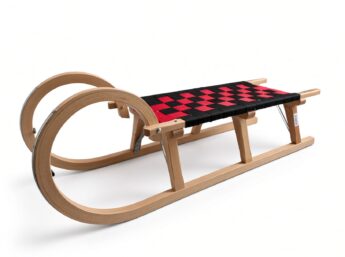 Horned Wooden Snow Sledge 110 cm Fabric Seat with Backer black - Image 3
