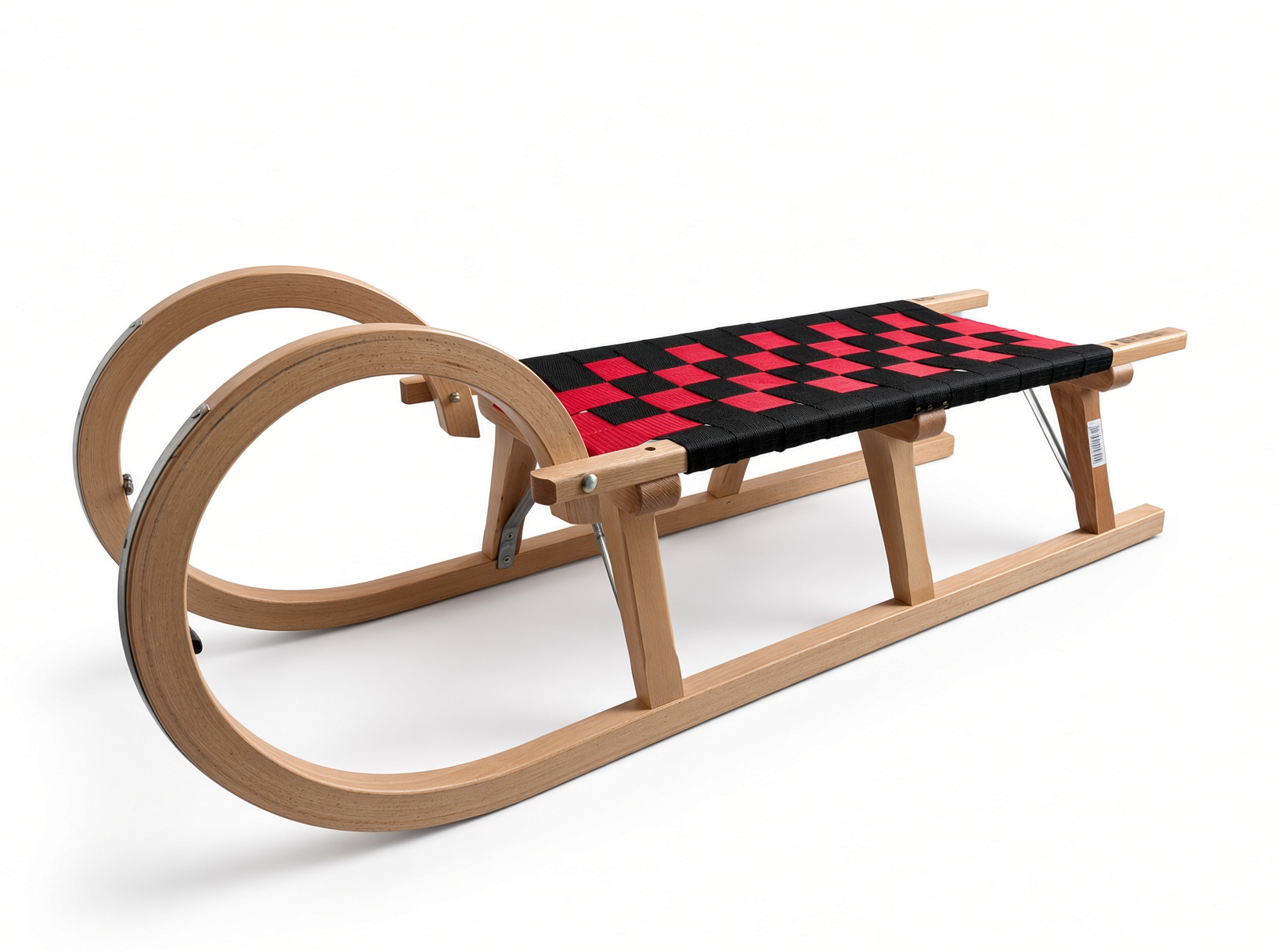 Horned Wooden Snow Sledge 110 cm Fabric Seat with Backer black - Image 3