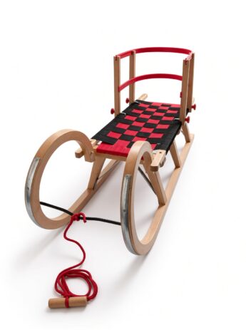 Alternative view of Horned Wooden Snow Sledge 110 cm Fabric Seat with Backer red