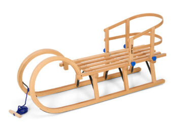 Horned Wooden Snow Sledge 110 cm Alpina Fun with wooden backrest