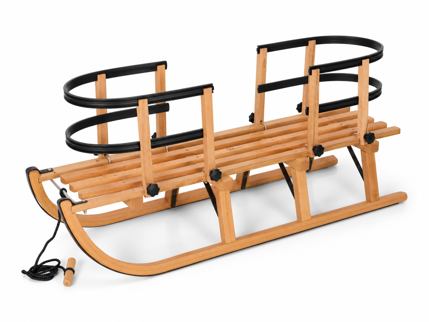 Gloco Classic Davos Wooden Snow Sledge 110 cm XXL Longseat Twin Set black