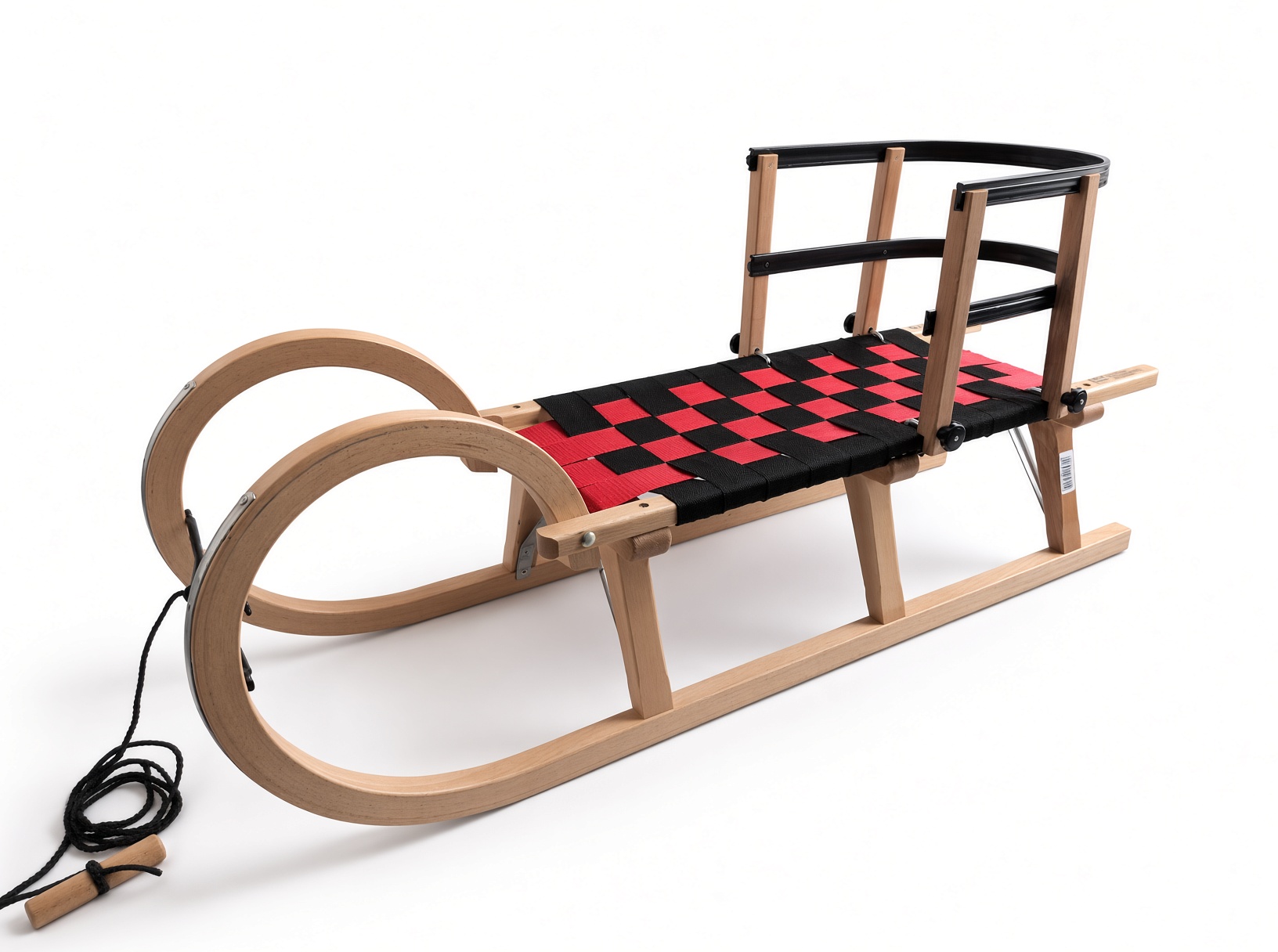 Horned Wooden Snow Sledge 110 cm Fabric Seat with Backer black